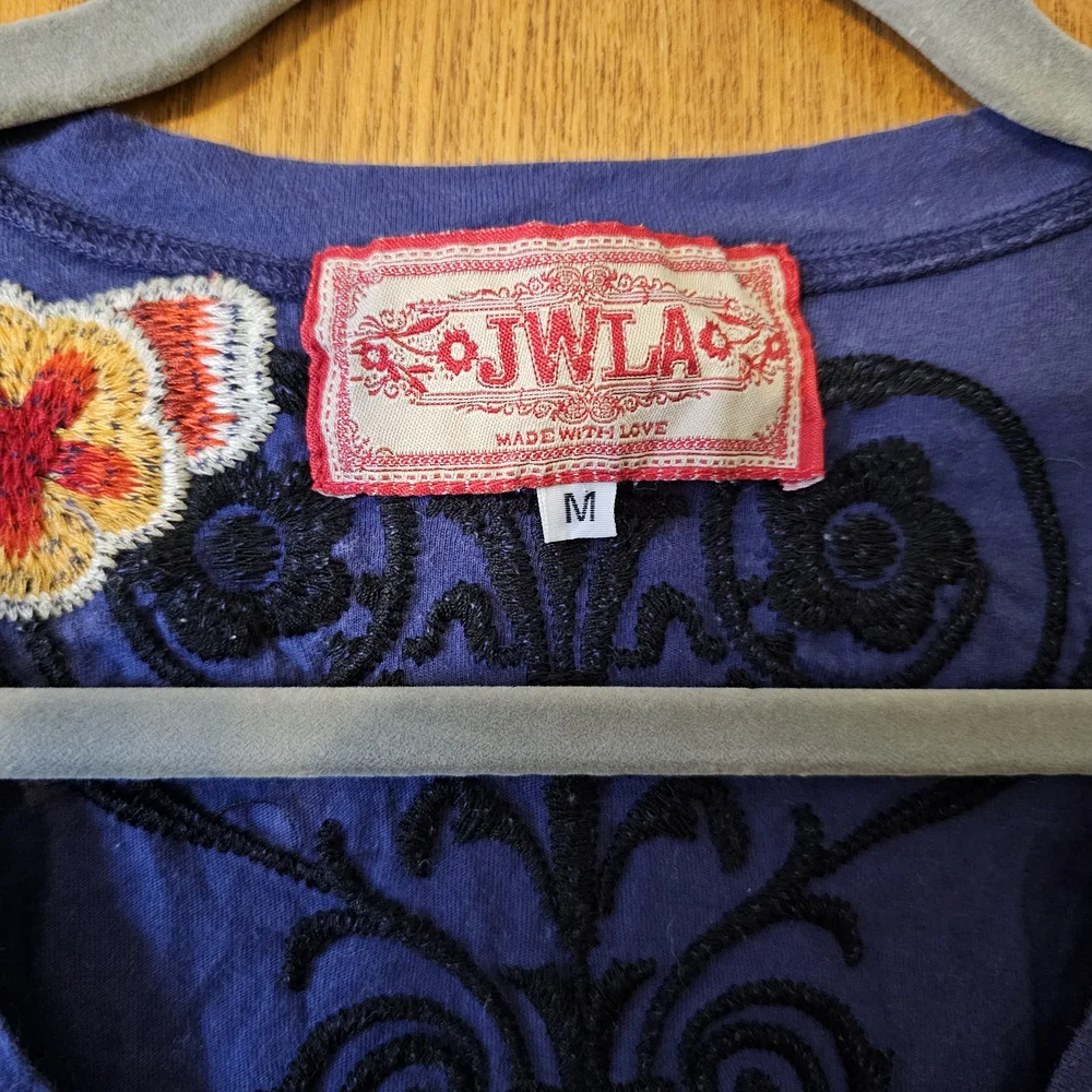 Johnny Was Blue Floral Embroidered Long Sleeve Top - Picture 3 of 6